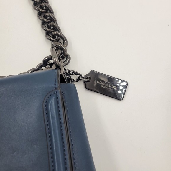 Coach Swagger Large Glove Leather Shoulder Bag DK/ Blue 54640 Chain Strap - Picture 3 of 12